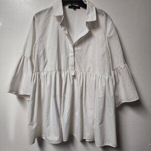 Bebe White 3/4 Sleeve Polyester Blend Collared Shirt Medium Everyday Trapeze